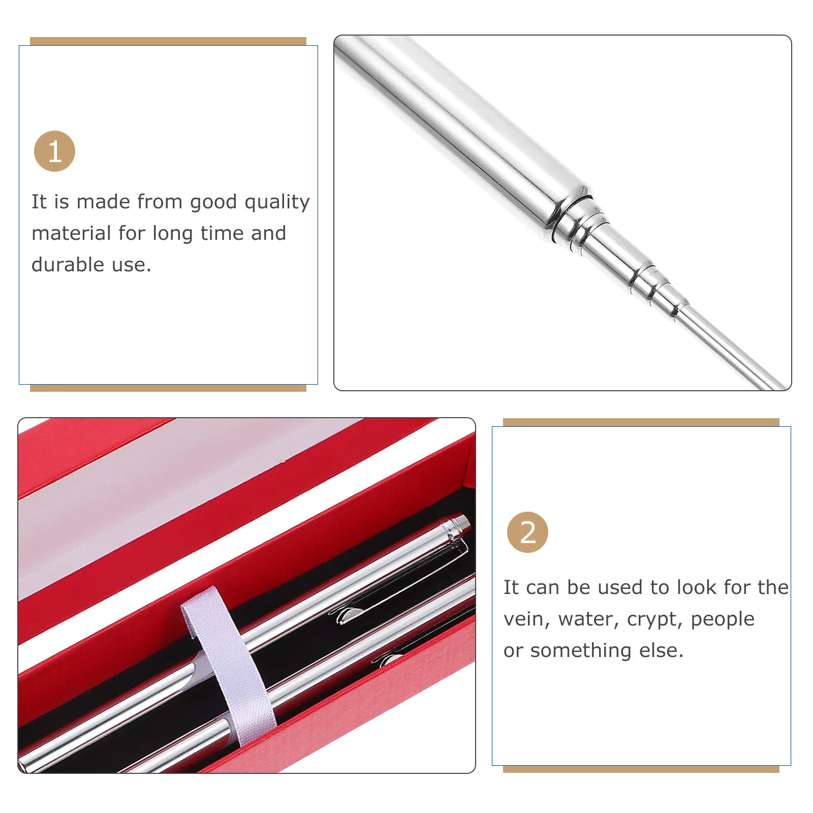 1Set Stainless Steel Dowsing Rod Retractable Divining Rod Adjustable Center Shaft for Water Vein Treasure Searching Dowsing Tool