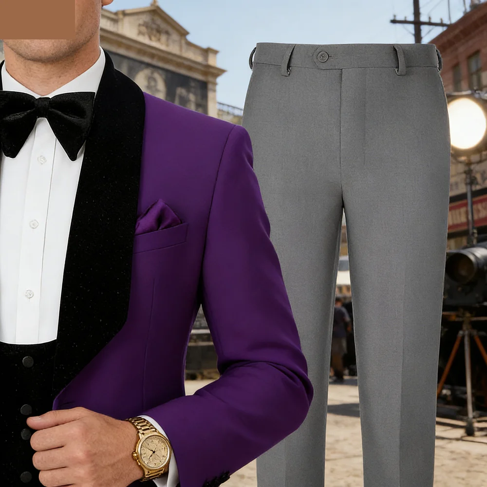 

Мужской костюм-тройка из блестящего бархата с шалевым воротником: пиджак, жилет, брюки и галстук-бабочка для вечеринок