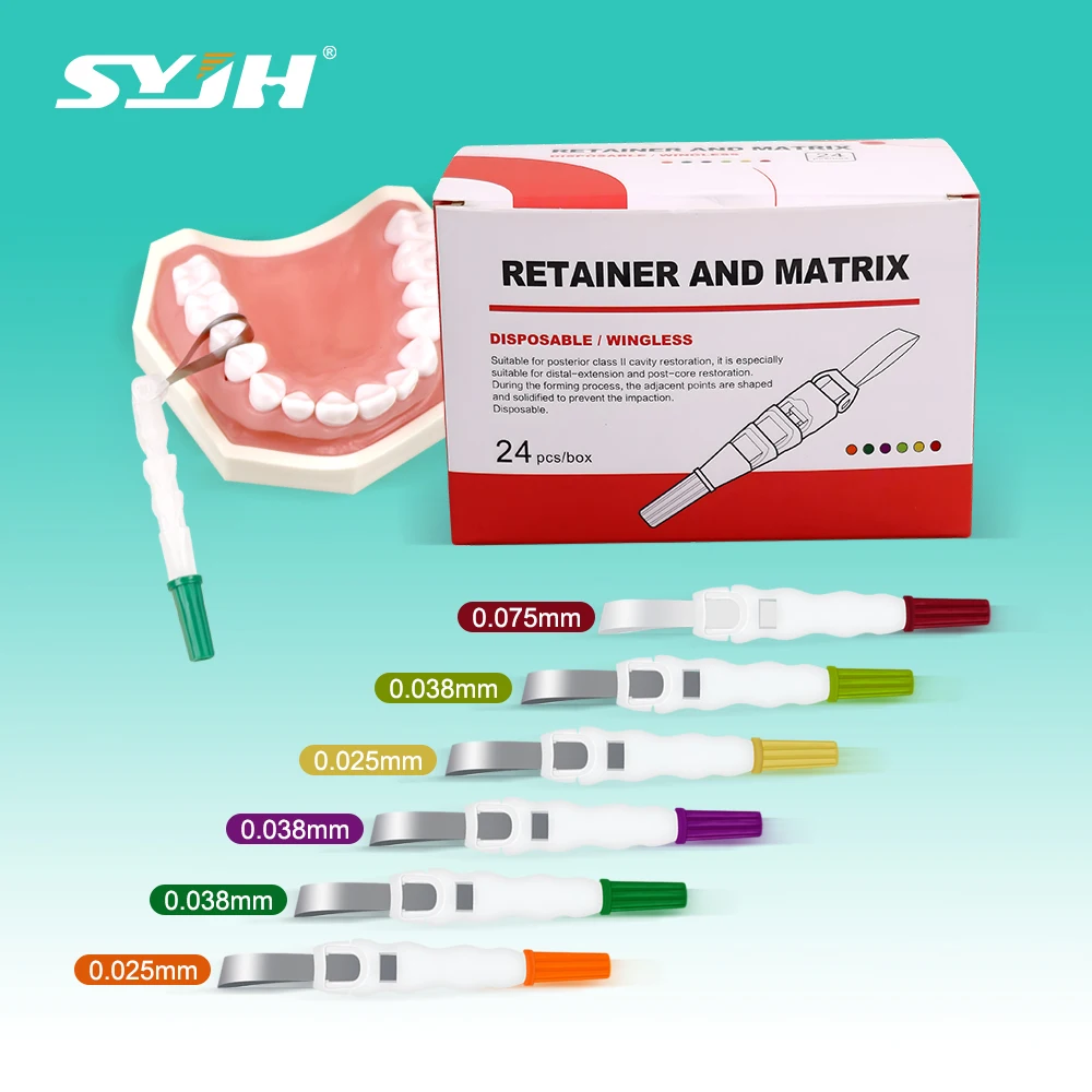 

SYJH 24Pcs/Box Dental Matrix System Sectional Contoured Matrice Matrix Bands Retainer 180° Adjustable Dentistry Materials