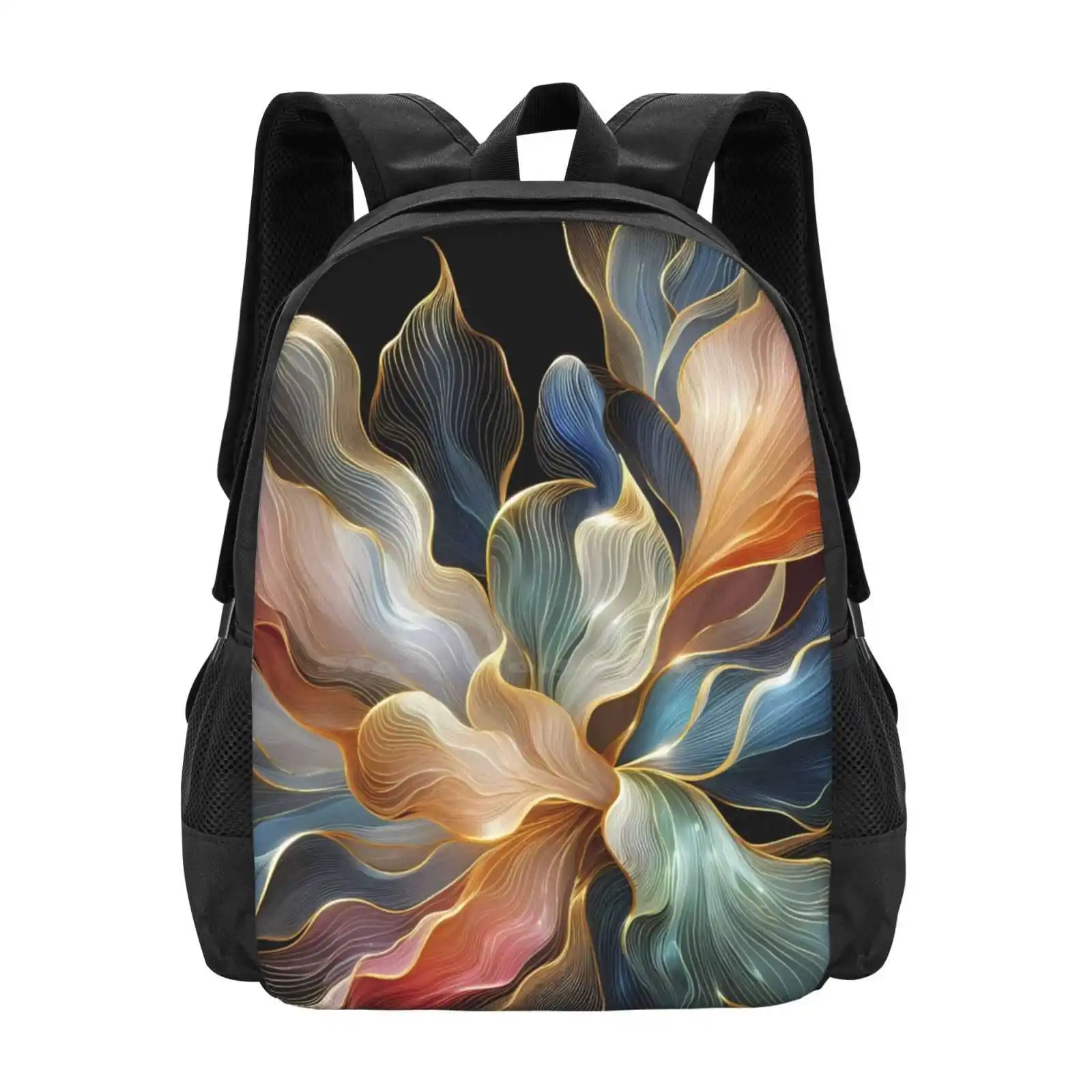 Gold Line Design Hot Sale Schoolbag Backpack Fashion Bags Gold Line Ai Generated Pattern Colourful Bright Array Of Colours