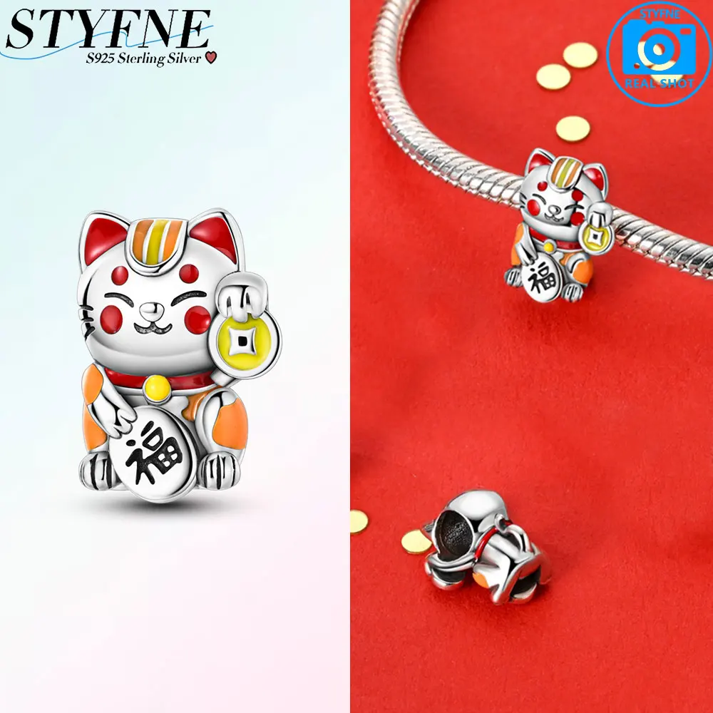 Original Charms 925 Silver Cute Money-attracting Cat Beads Fit Charms Plata 925 Bracelets For Women Jewelry Making Fine Gifts