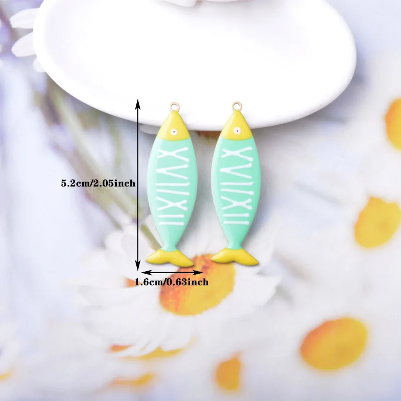 2 Stücke Lange Halskette Ohrringe Öltropfen-Anhänger Kupfer Beidseitig Emaillierte Fisch-Charms Bunte Damen-Schmuckherstellung – Detail 2