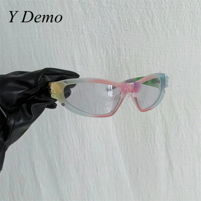 Y Demo Y2k Jelly Bear Gradient Sweet Decorative Plastic Eyeglass Women Cosplay Eyewear