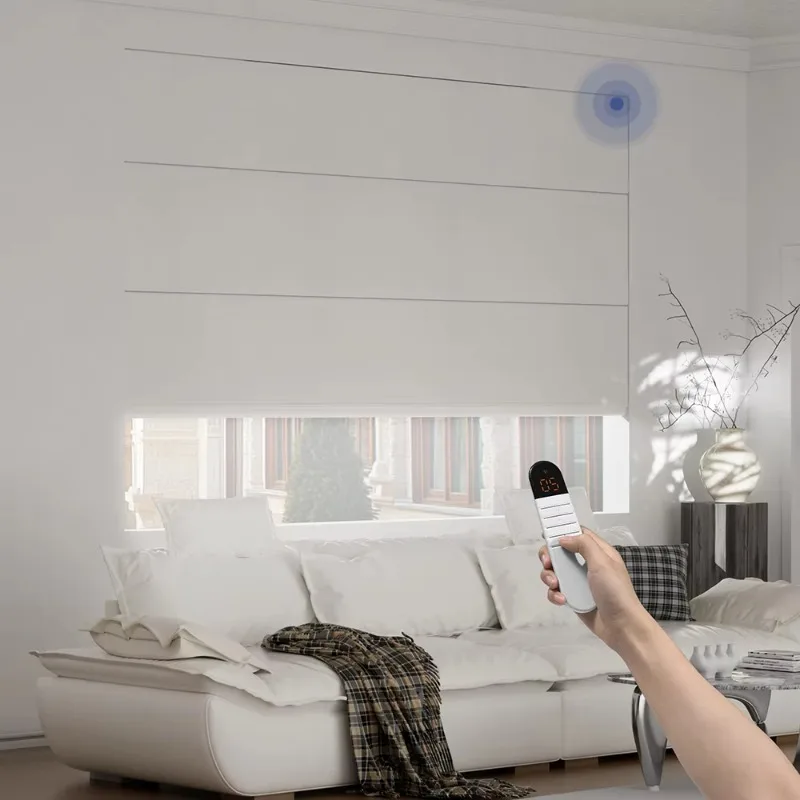 

Моторизованные римские шторы с пультом ДУ, затемняющие, из льняной ткани, автоматические, для окон, без распускания нитей, перезаряжаемые, совместимые с Alexa