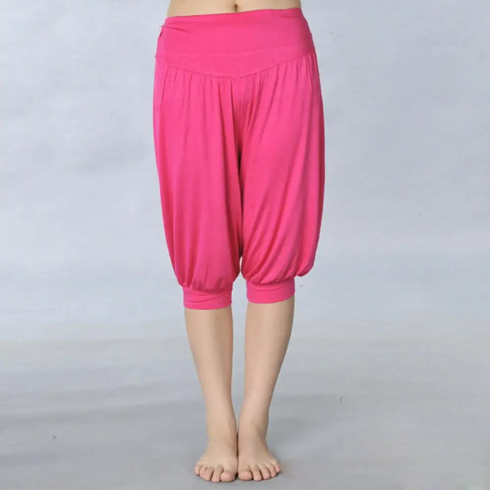 Stylish Women's Modal Yoga Cropped Pants Wide Elastic Waistband Dance Performance  Comfortable Wide Leg Bloomers