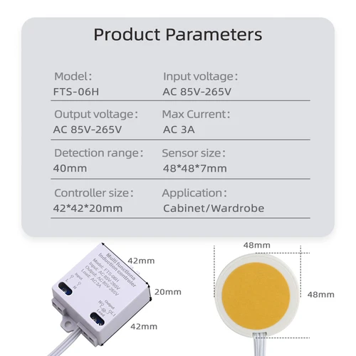Imagen 2 del producto Interruptor táctil LED de 85V-265V CA, adecuado para instalación de gabinetes ocultos, puede penetrar el sensor táctil de madera de 40MM de espesor