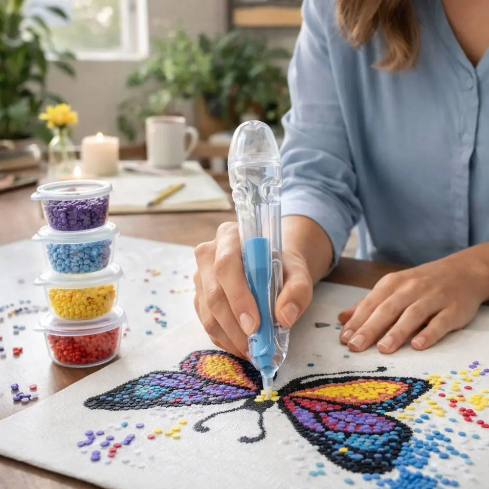 

3D Pixel Puzzle Bead Positioning Pen Anti-slip with Bead Containers Fuse Bead Pen Multi-functional Jam-Free Fuse Beads Dispenser