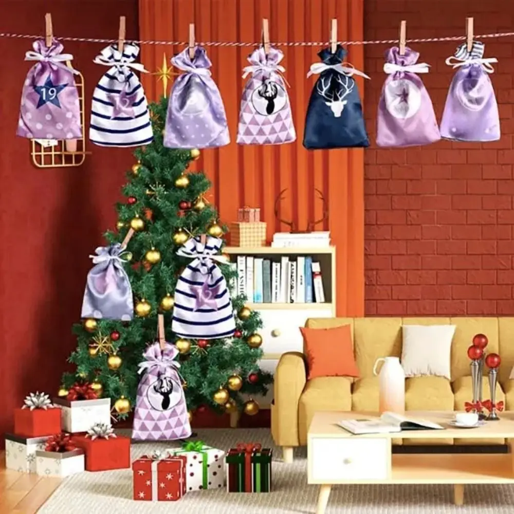 24 Days Countdown Christmas Advent Calendar Bag Large Capacity Reusable 24 Arrival Calendar Hanging Bag Hanging