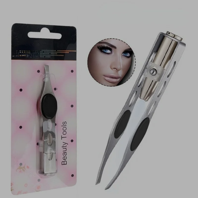 LED Augenbraue Pinzette Schräge Spitze Augenbraue Trimmen Clip Edelstahl Auge Haar Entfernung Klemme Falsche Wimpern Curler Make-Up-Tool