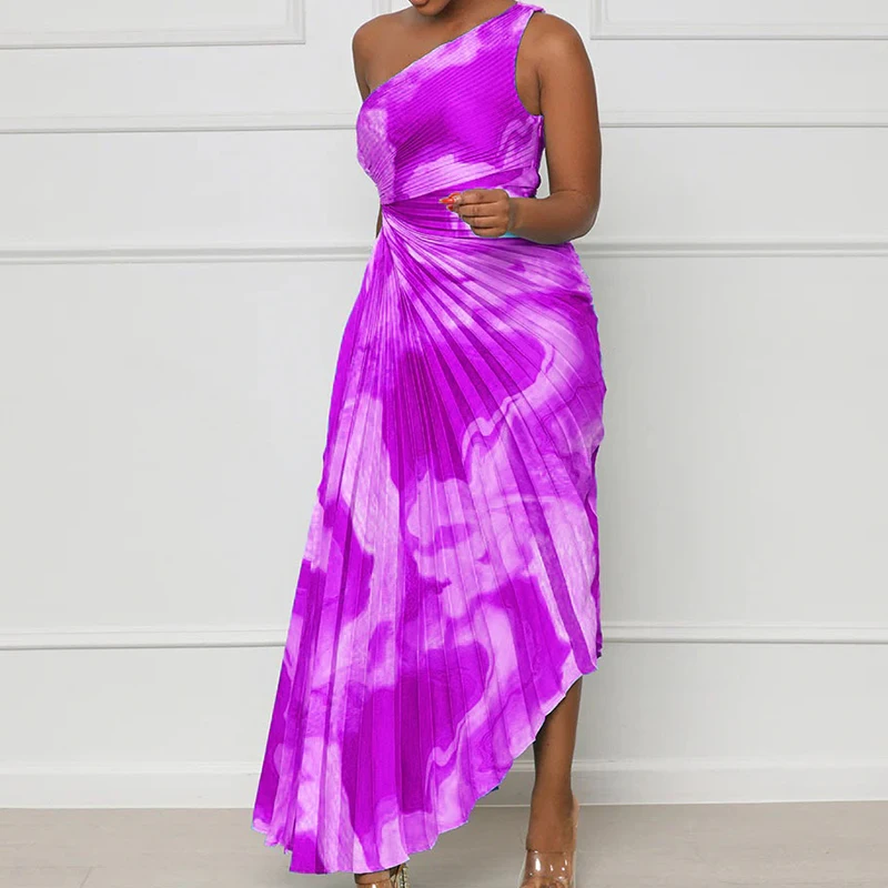 Robe de soirée longue plissée pour femmes, robes de club de vacances de plage, imprimé tie and dye, initié à la fibre, 2024