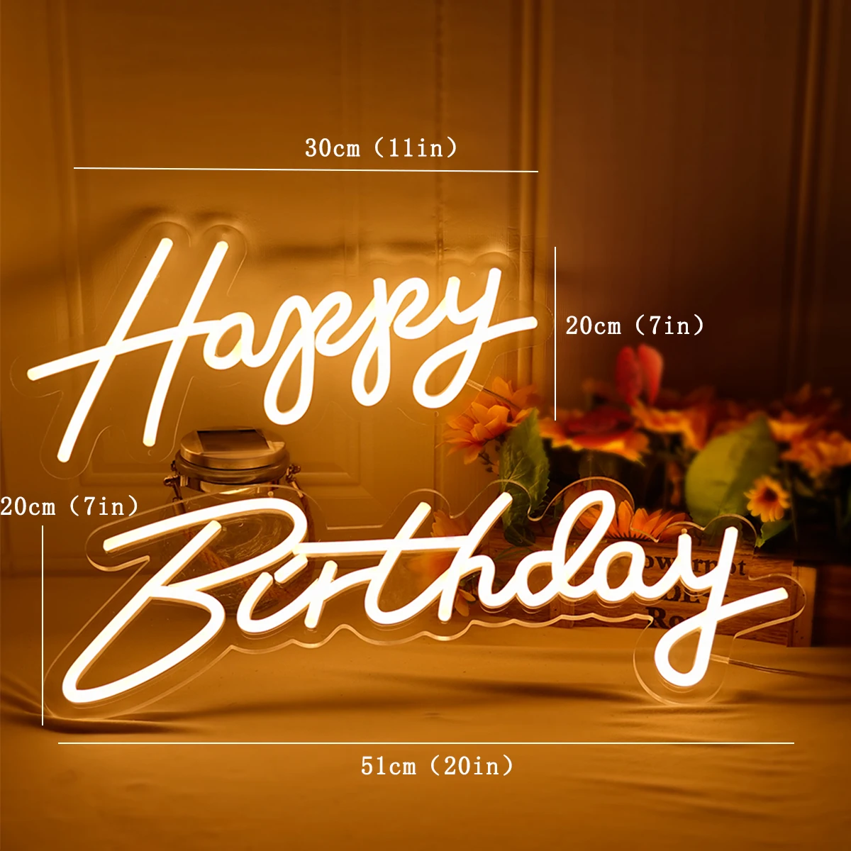 Gelukkige Verjaardag Neon Sign 45-76cm Aangepaste Grootte met Dimbare Siliconen LED Neon en Helder Acryl Backer Verjaardagsfeestje Verlichting