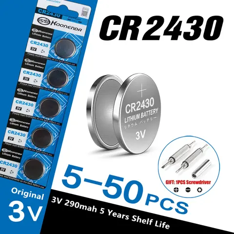 5-50PCS CR2430 3V 290mAh Lithium Battery DL2430 BR2430 Button Coin Batteries for Key Fob Watch Alarm Clock Car Remote Contro