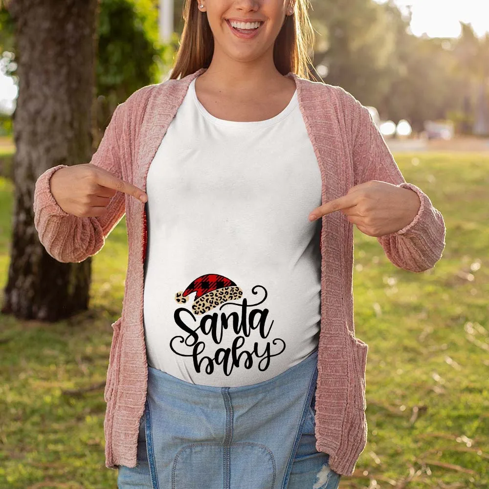 

Christmas Santa Baby Print Maternity T-shirt Xmas Casual Pregnant Clothes Pregnancy Announcement T Shirt Pregnant Women Clothing