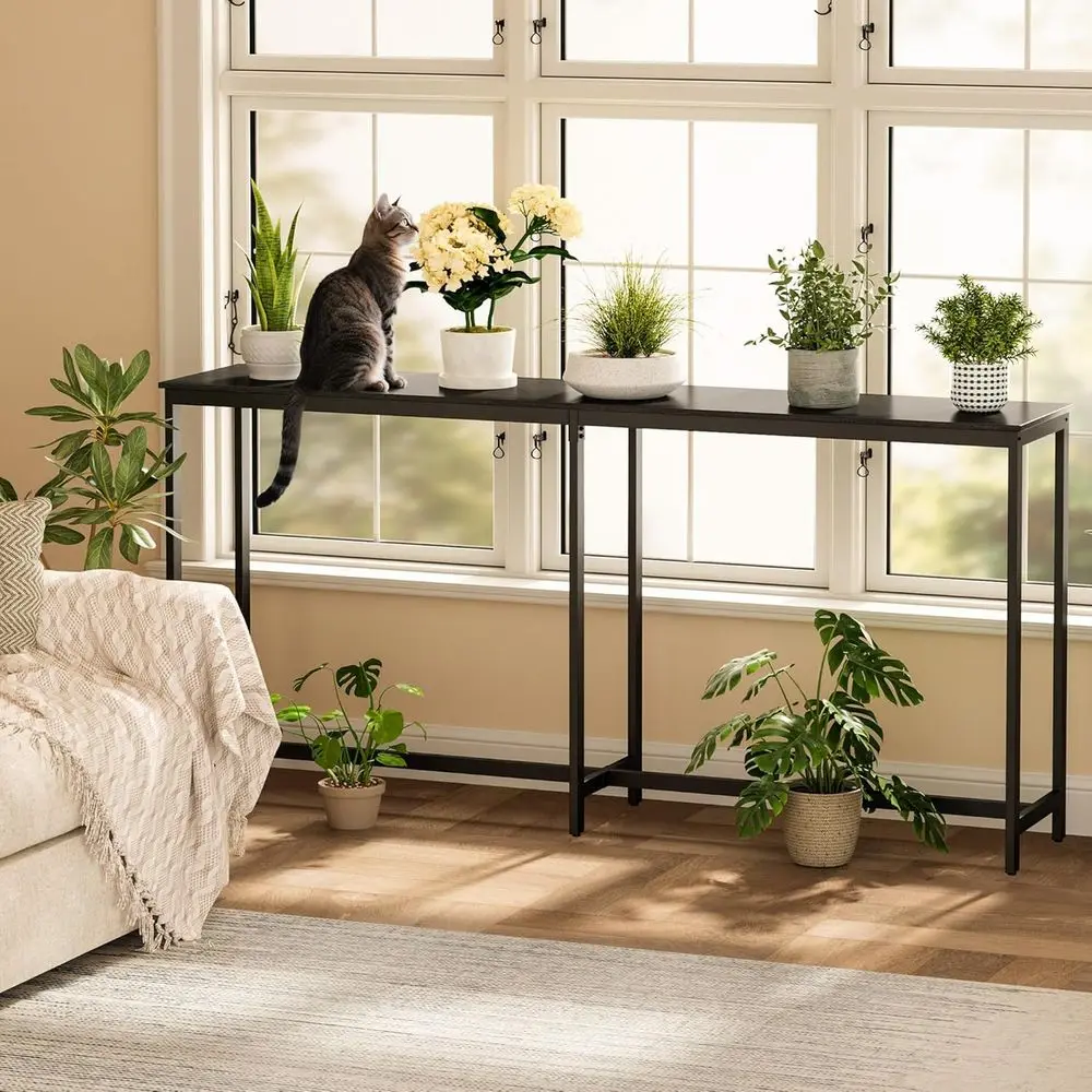 طاولة بار نحيفة بطول 71 بوصة، طاولة طعام عالية للمطبخ، مكتب حانة معدني أسود