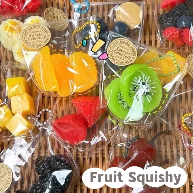 Fun Mochi Squishy Stress Toys Fruit Squeeze Soft Sensory Toy Anti Stress Ball Pendant Keychain Party Favors Backpack Decor Gift