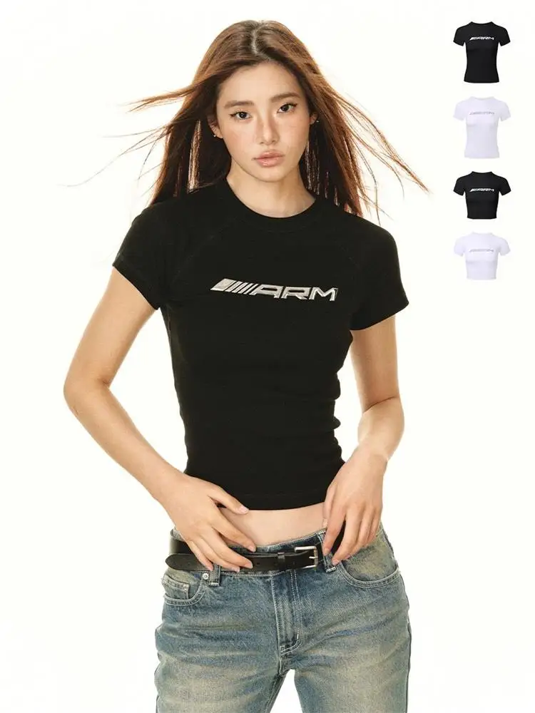 Summer Fashion Short Sleeve T-Shirts Women Tops Printed Skinny Slim Pullovers Causal Tee Shirts Female Streetwear Basic Crop Top