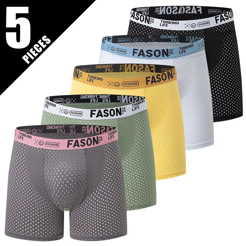 

5-piece Set Of Men's Solid Color Underwear Breathable Quick Drying Fashionable Sporty Comfortable And Suitable For Teenagers