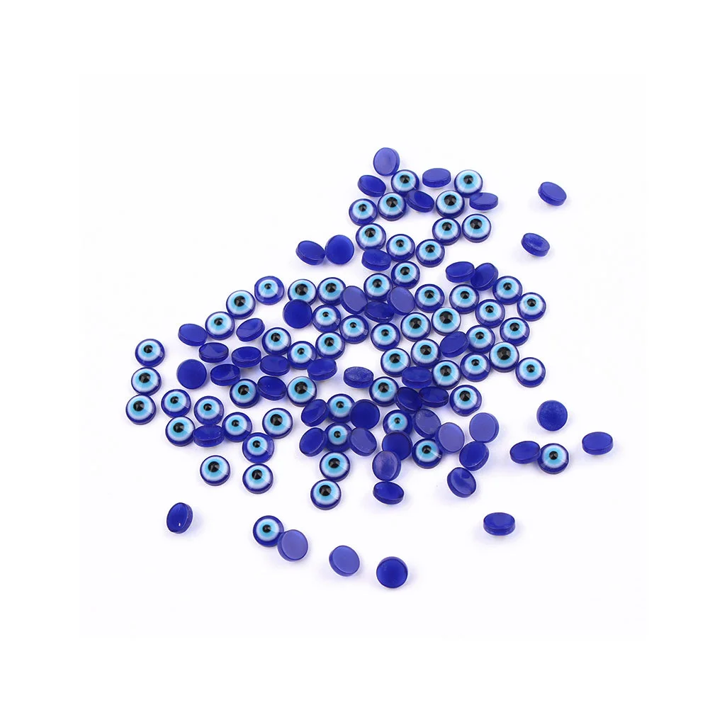 100Pcs Practical Resin Oblate Blue Evil Eye Beads Flat Back Beads for Jewelry Making DIY Scrapbooking (6 x 6mm)