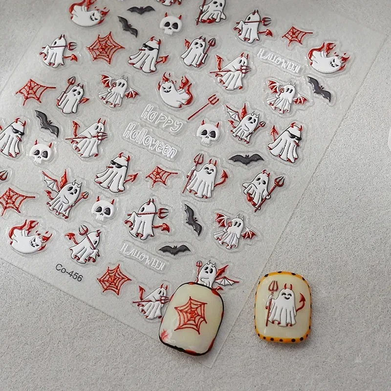 2/1Pcs Pumkin 스파이더 웹 네일 스티커 할로윈 유령 네일 아트 데칼 접착제 젤 데칼 슬라이더 문신 매니큐어 장식