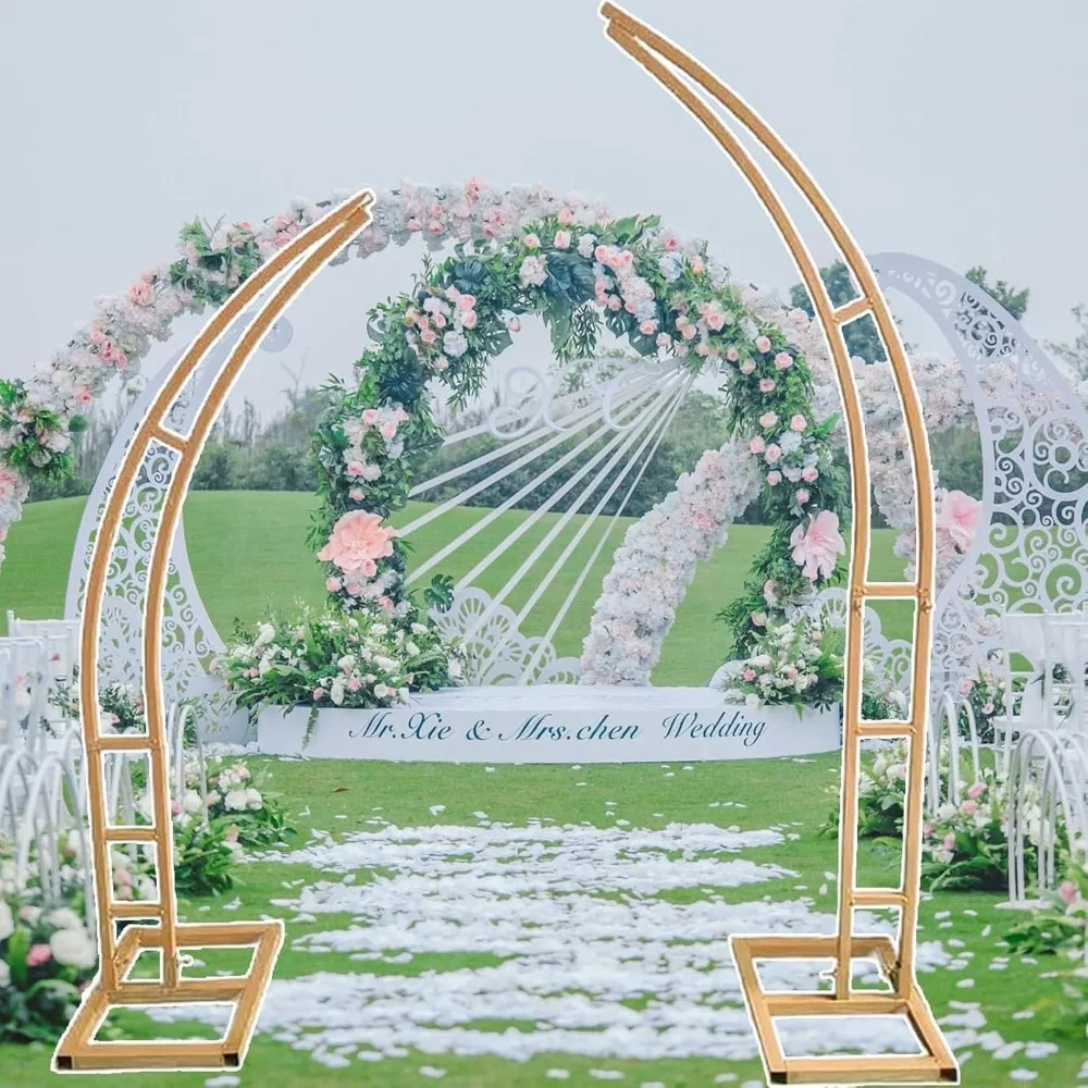 Gold Wedding Arch Stand - Half Moon Flower Metal Wedding Arches Backdrop for Ceremony Backdrop, Balloon Decor