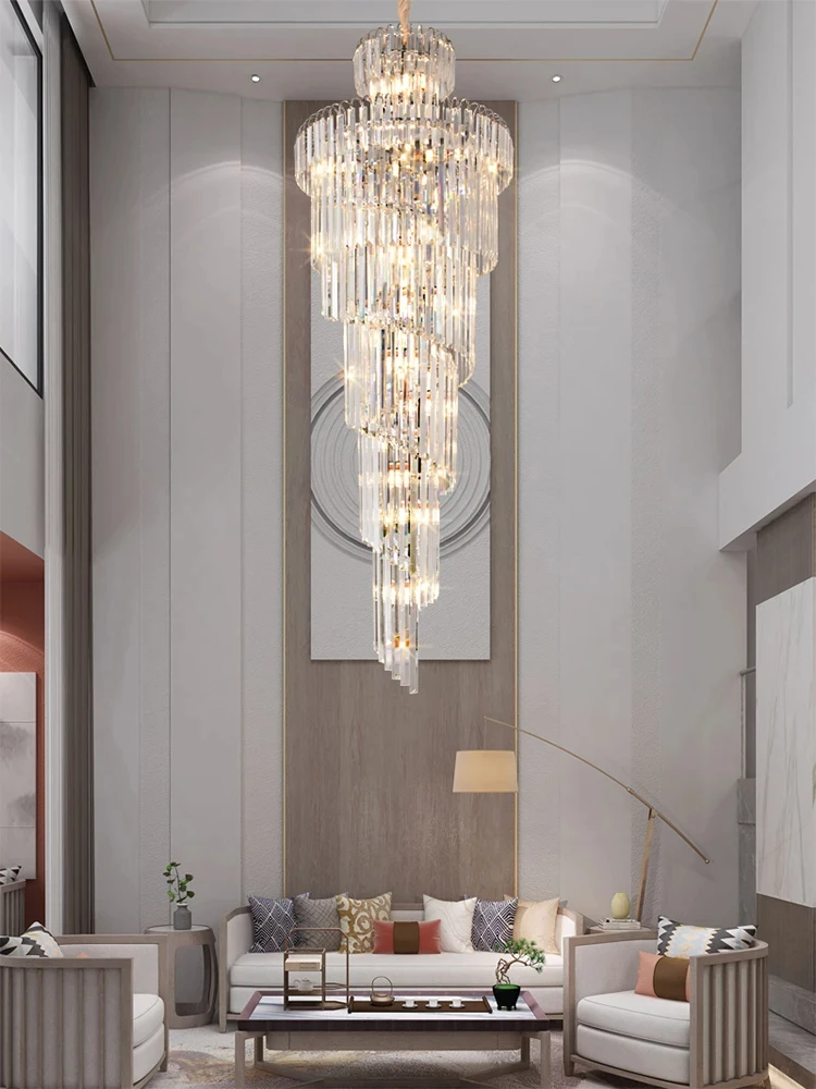 Imagem -05 - Long Staircase Crystal Chandelier Modern Loft Lamp Simples Luxo Villa Sala Grande Lustre