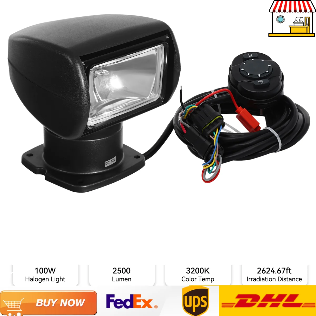 

DC12V 100W Boat Search Light with 16.4ft Cable| 2500 Lumen 800m Remote Control Marine Search Light|White/Black