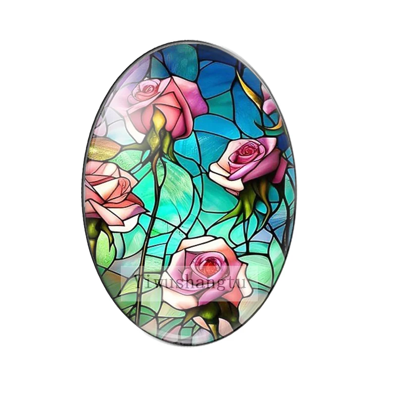 Brightly painted rose flowers Art Paintings 13x18mm/18x25mm/30x40mm Oval photo glass cabochon demo flat back Making findings