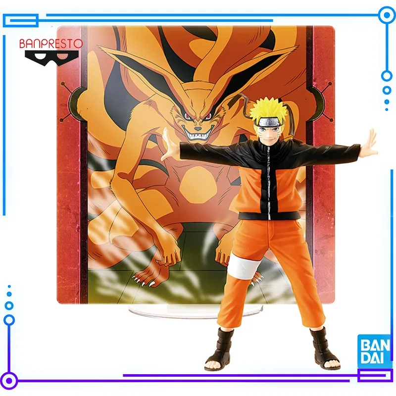 Bandai Original Genuine BANPRESTO Naruto Shippuden Panel Spectacle Uzumaki Naruto Kurama 13cm Collections Model Toy Figures Gift