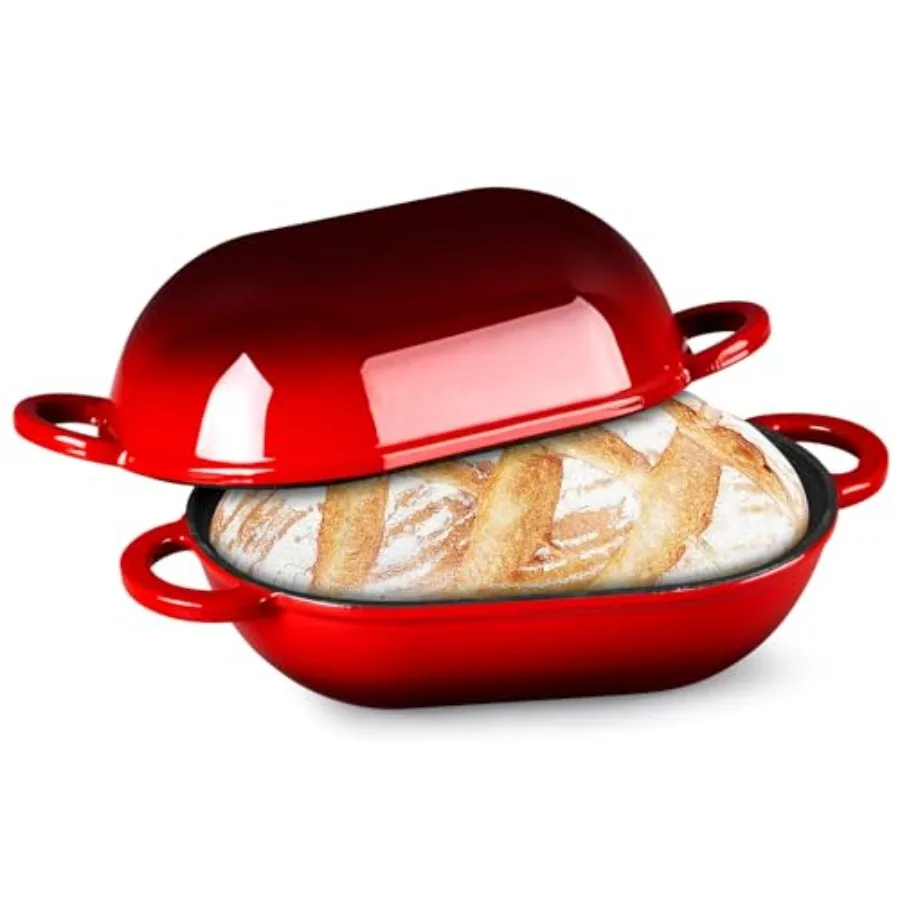 

Эмалированная чугунная форма для выпечки хлеба 2 QT, овальная голландская жаровня с крышкой для выпечки хлеба на закваске, эмалированная форма для выпечки мясных десертов