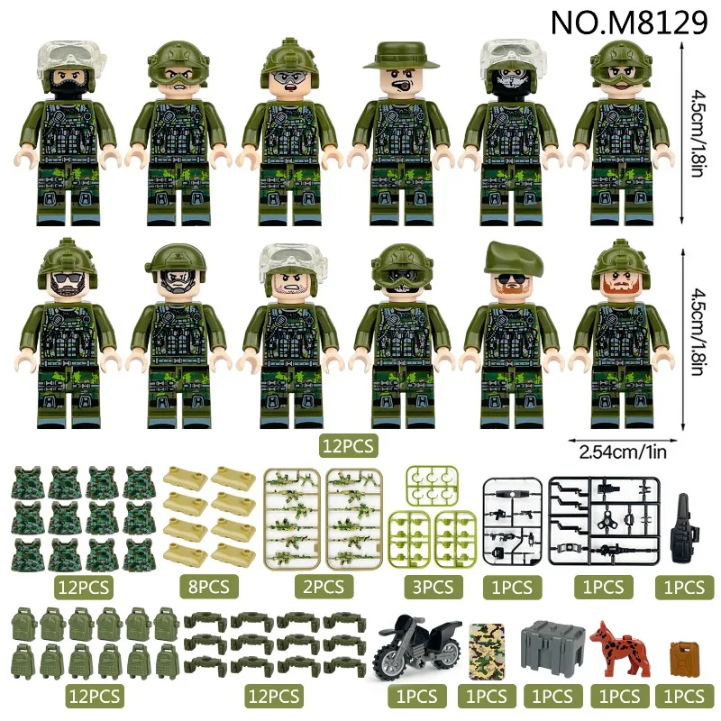 

Micro 48 military minifigures M8129 wild wolf field troops children's small particle building block toys cross-border wholesale