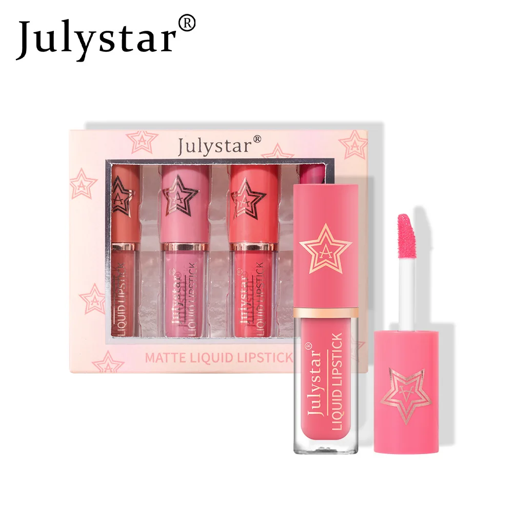 Julystar 4 Stks/set Rood Fluwelen Lippenstift Mistige Matte Lip Glazuur Damesfeest Dagelijkse Cosmetica Aanhoudende Kleuring Lip Glazuur