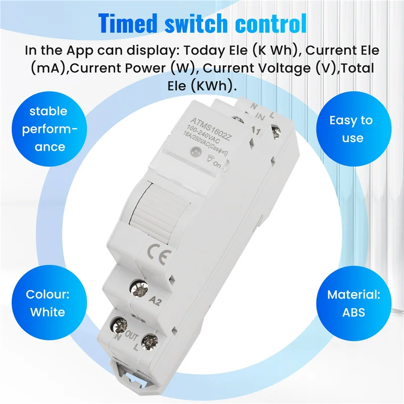 Excellent-ATMS 1602Z Smart Switch 16A Din Rail 1P Remote Control Timing Switch Smart Wireless Switch 220V Timing Switch