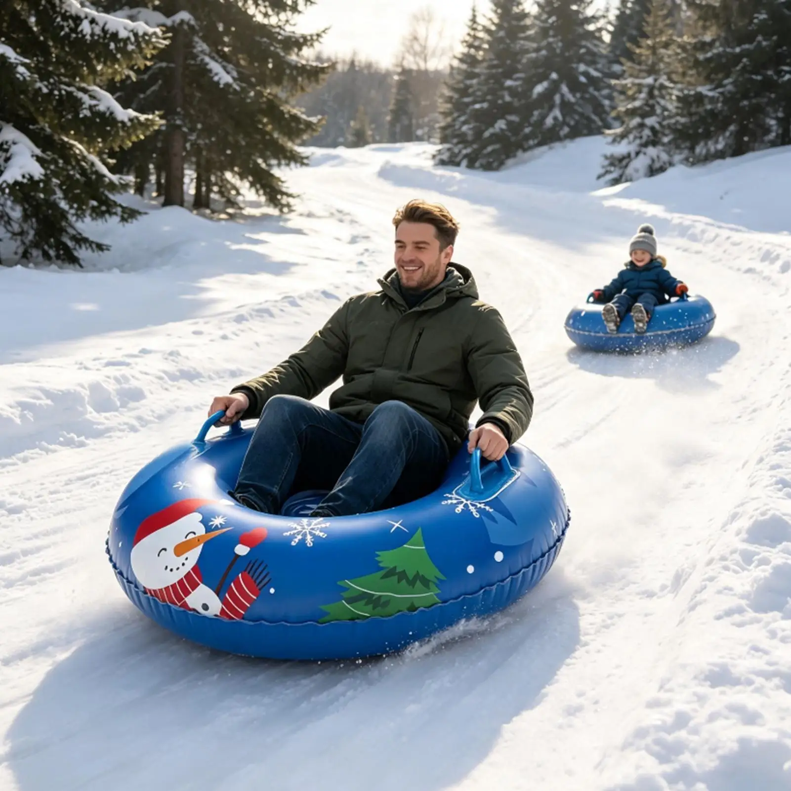 Heavy Duty Snow Tube Snow Inflatable Round Sliding Tube With Handle Thickened Sledding Ring For Outdoor Winter Driveway Walkway