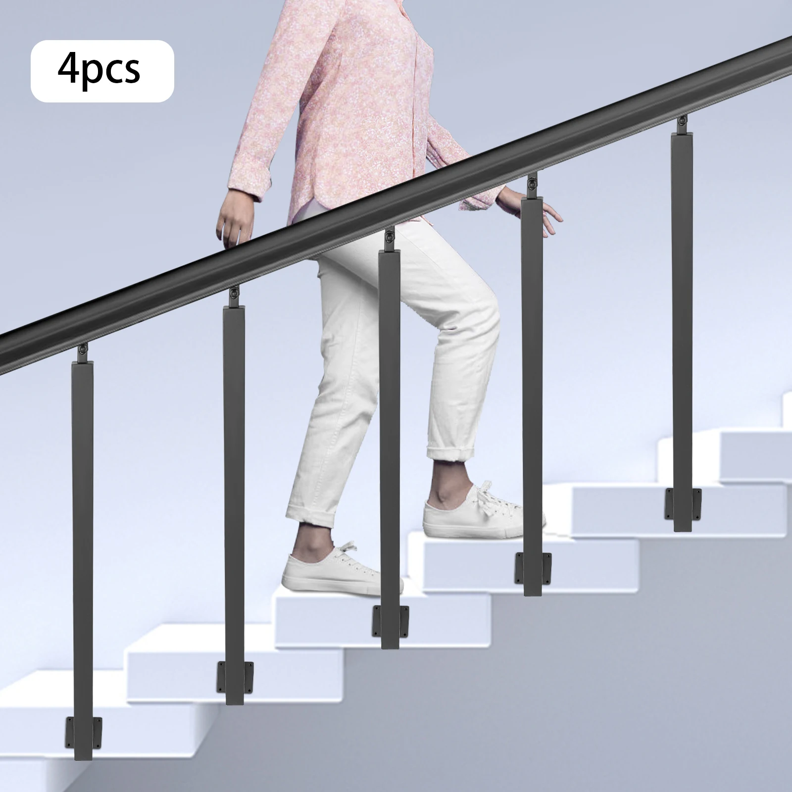 

4PCS 3.15*3.15*35.43in Multifunctional Decorative Railing Square Stair Baluster Posts Freestanding Side Mounting