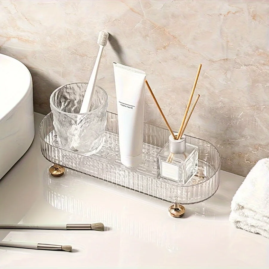 Plateau de vanité de salle de bain, organisateur de parfum de maquillage en acrylique pour commode, comptoir organisateur décoratif pour les soins de la peau, les cosmétiques