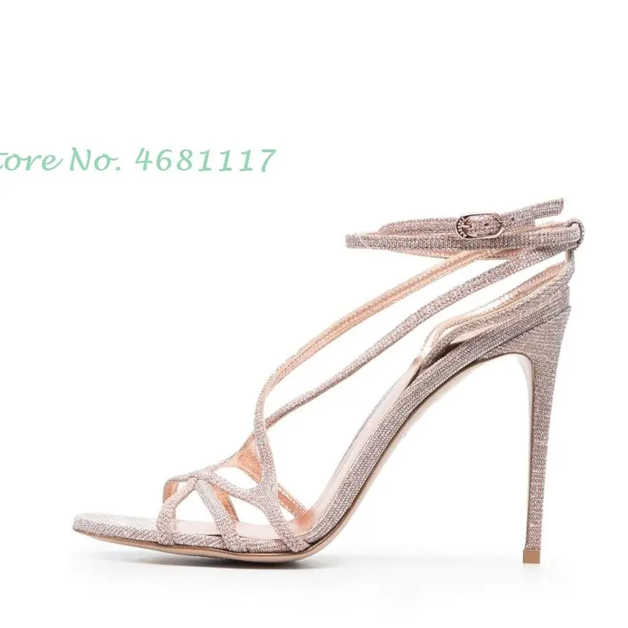 

Women Luxurious Bling Crystal Sandals Party Cross Strap Thin Heel Full Rhinestone High Heel Sandals Open Toe Wedding Dress Shoes