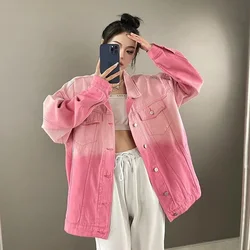 Purple Gradient Denim Jacket For Women 2023 New Korean Version Loose and Versatile Niche Trendy Brand bf Style Fashion Jacket