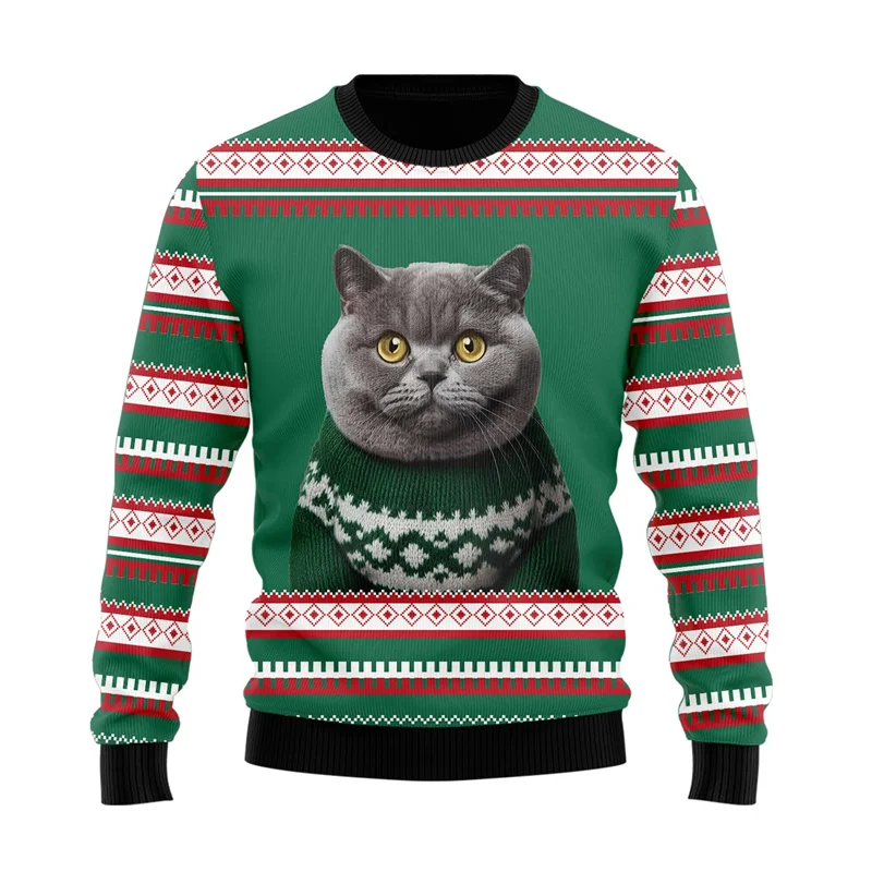 Weihnachten Unisex Pullover hässlichen Pullover Pullover 3D-Druck Männer lustige Katze Grafik Kleidung Hholiday Party plus Größe Sweatshirts