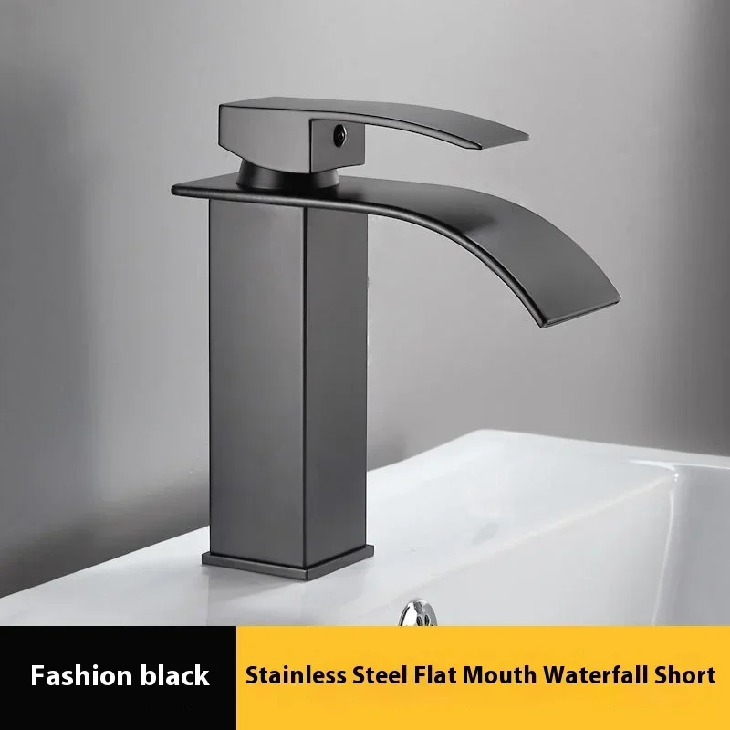 

Black Waterfall Bathroom Faucet Basin Vanity Vessel Sinks Mixer Tap Cold And Hot Water Tap Single Hole Bath Sink Faucets Crane