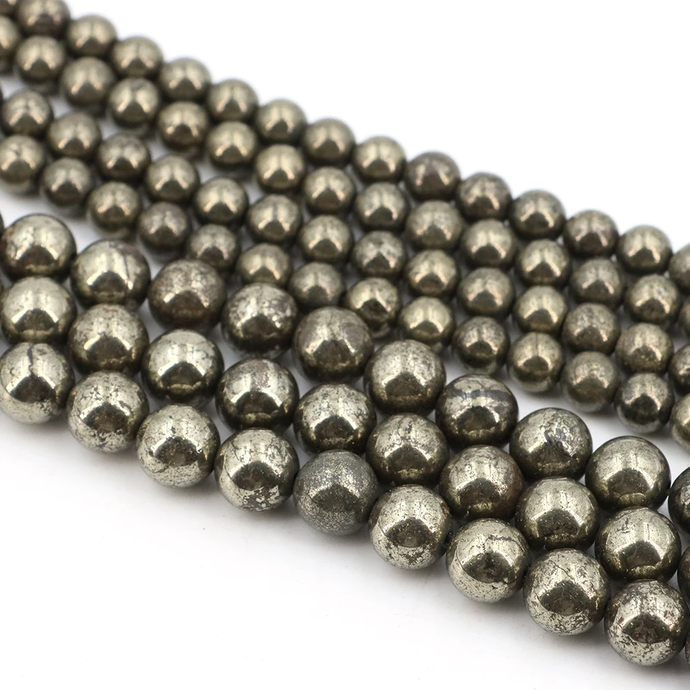 Natural Stone Iron Pyrite Round Loose Beads 4 6 8 10 MM Fit DIY Charms Bracelet Earring Bead For Crystal Jewelry Making Necklace