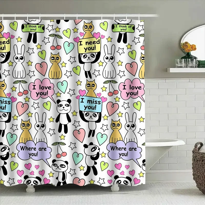 

Adorable Animal & Heart Waterproof Shower Curtain - Cute Cartoon Design Adds Fun and Cozy Charm to Bathroom Decor