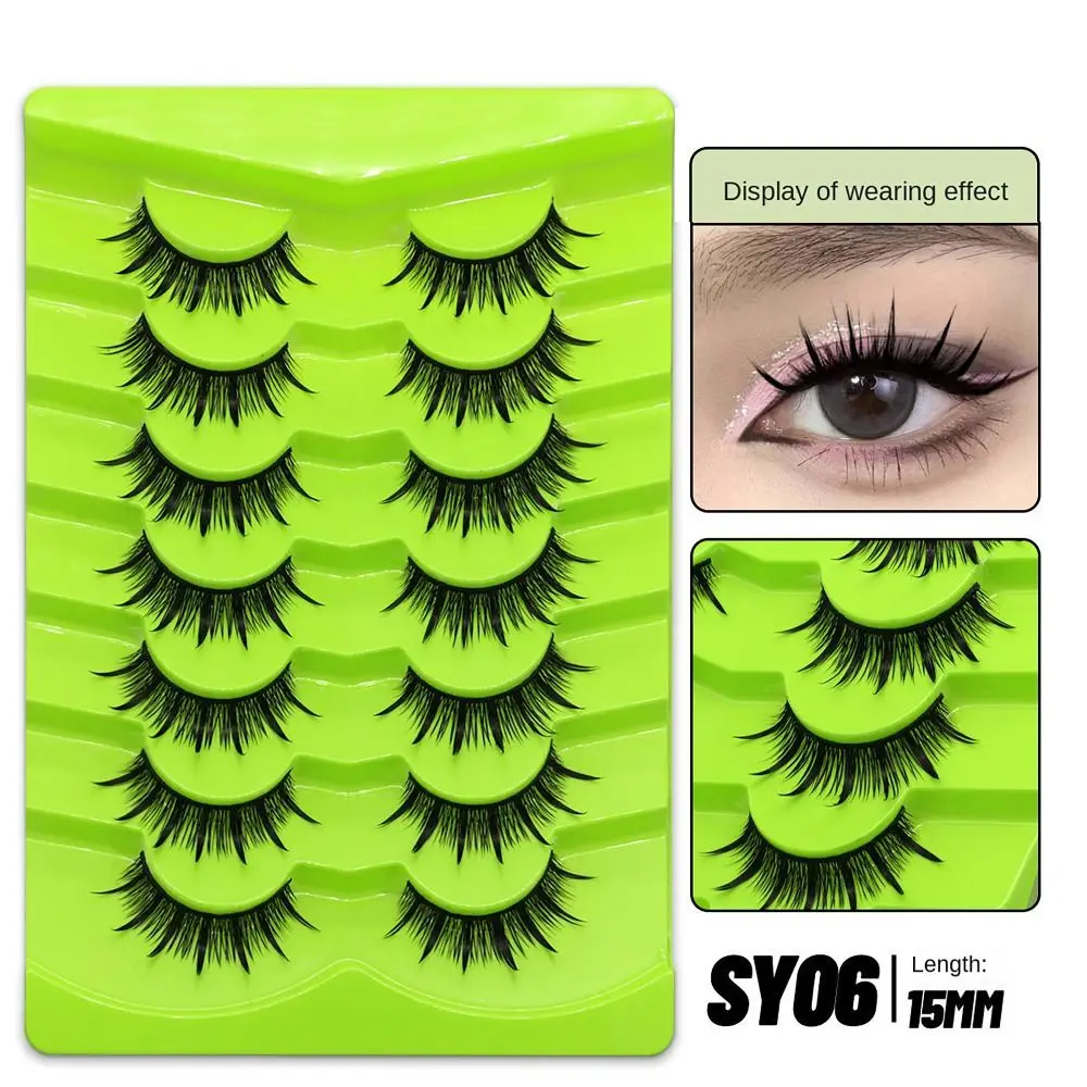 7 Paar weiche, flauschige Manga-Wimpern, 3D-Augen-Make-up im natürlichen Look, Anime-Falsche Wimpern, Kreuz, dünne, stachelige Wimpern, Schönheit