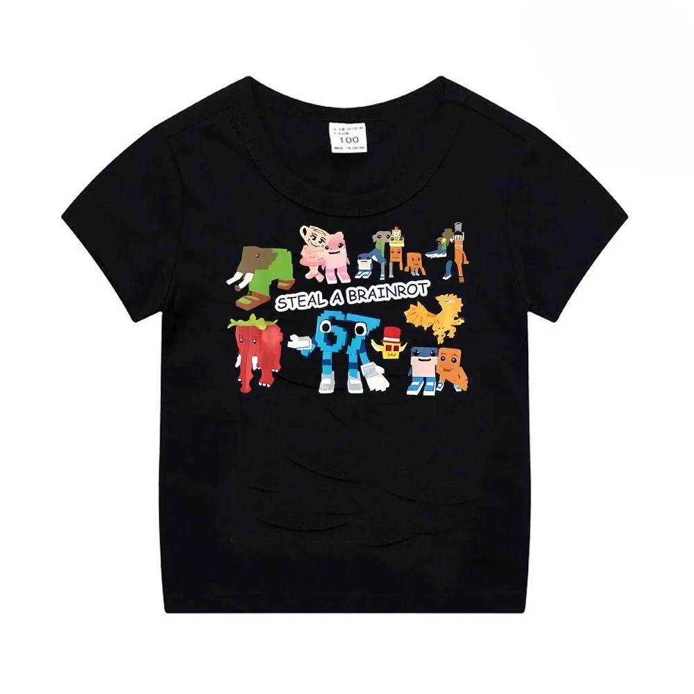 T-shirt en coton pour enfants Steal A BrainRot, T-shirt drôle pour garçons gamers, 67 Six Seven Cartoon Italian Brainrot Kids Y2k Baby Tee Tee