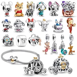 Disney 100th princesa carrito de calabaza Mickey Minnie Dumbo Charm Stitch Beads compatible con pulseras Pandora originales DIY joyería regalos juguete