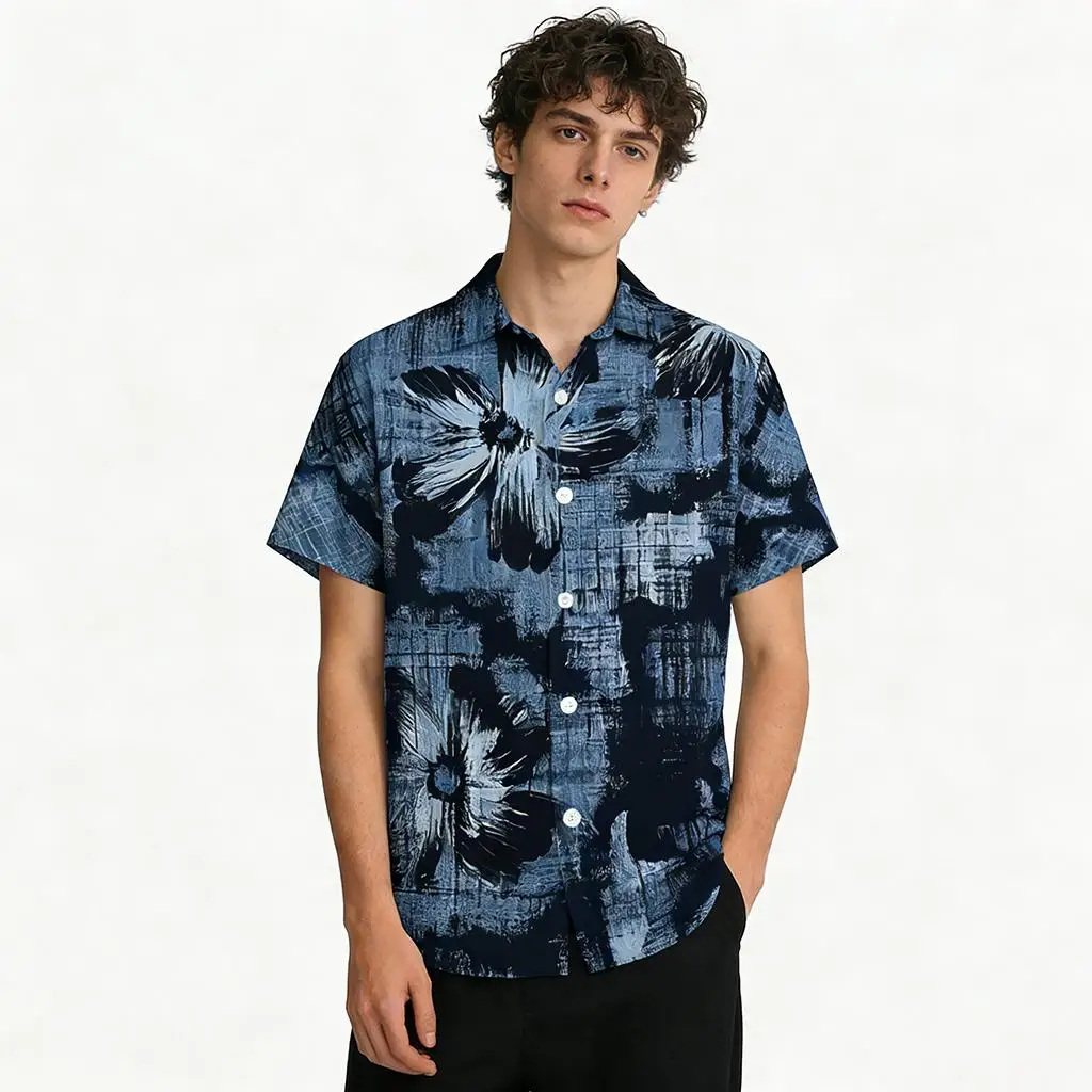 Vintage Distressed Floral Shirt Men's Vacation Casual Hawaiian Shirt WIFRU New Lightweight Breathable Lapel Short Sleeve Tops
