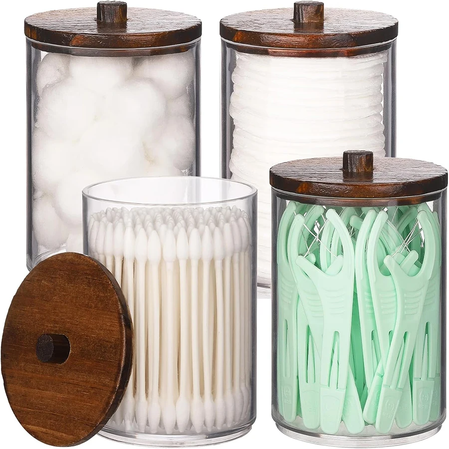 1/2/3/4 Pack Qtip Holder Bathroom Set, 10 Oz Restroom Bathroom Organizers and Storage Containers, Clear Plastic Apothecary Jars