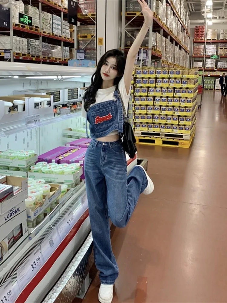 

Джинсовые комбинезоны с высокой талией, женские весенние 2023, утягивающая серия Salt, крутые длинные брюки, модные женские джинсовые комбинезоны, комплект