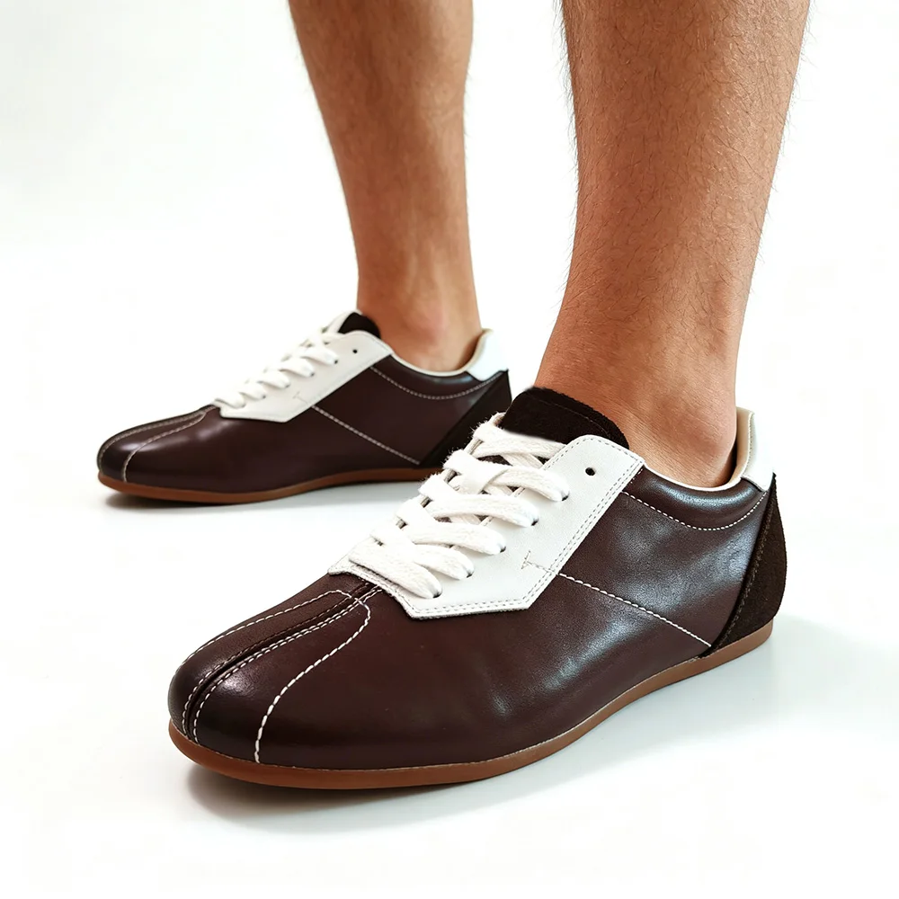 

Vintage Style Mens Leather Sneakers Low-Top Casual Shoes Retro Classic Black Brown White Comfortable Everyday Walking Shoes D925
