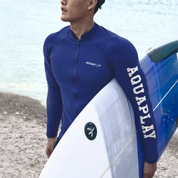 AquaPlay Men‘s Rash Guard Surfing Diving Swimwear Full Zipper Long Sleeve Suit Swimming Surf Clothing Outdoor Sport Fitness