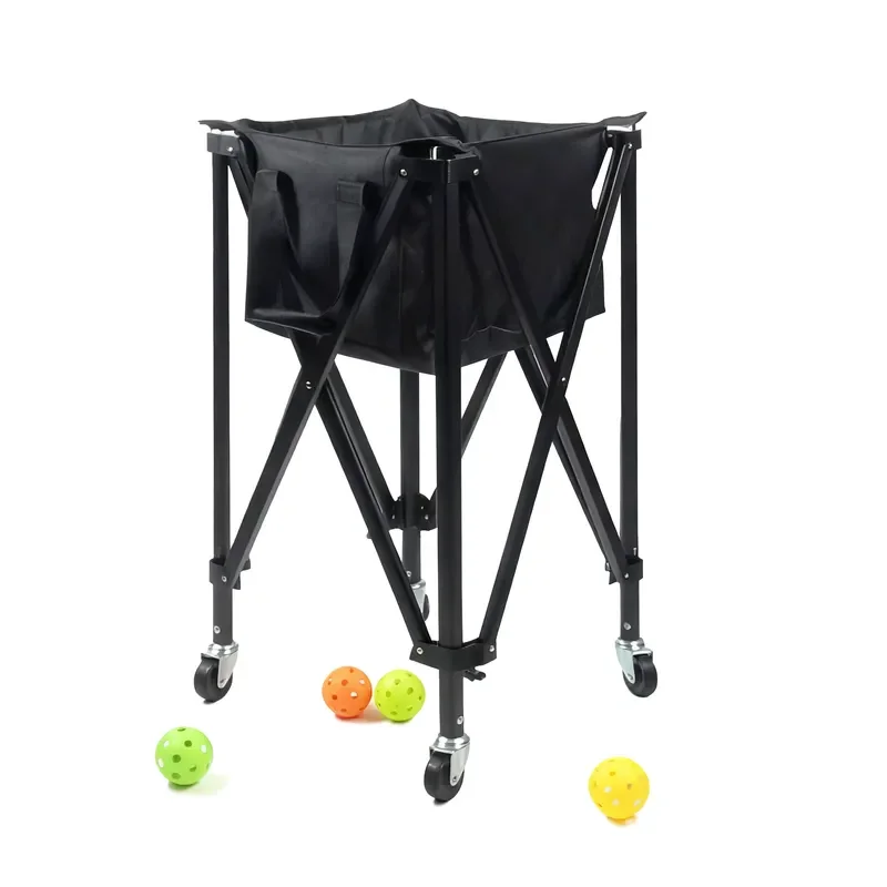 Portable Folding Ball Cart with 4 Wheels Lightweight Storage Basket for Baseball Tennis Practice Equipment Collection Trolley